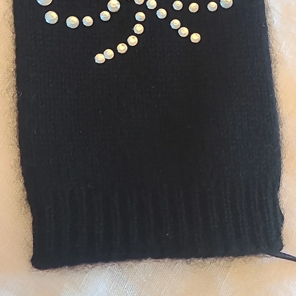 Sofia Cashmere Stud Bow Cashmere Gloves Black